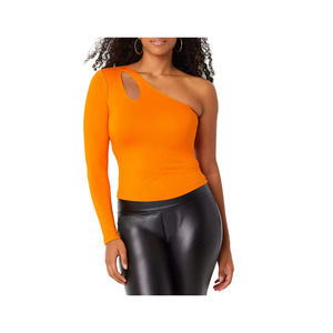 Bold Elements Womens Asymmetrical Neck Long Sleeve Blouse